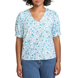 Draper James Women's Floral V-Neck Puff Short Sleeve Top In Size Small-NWT